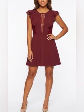 "BCBGeneration Womens Dress Red Size 0 Lace Ruffle Sleeve